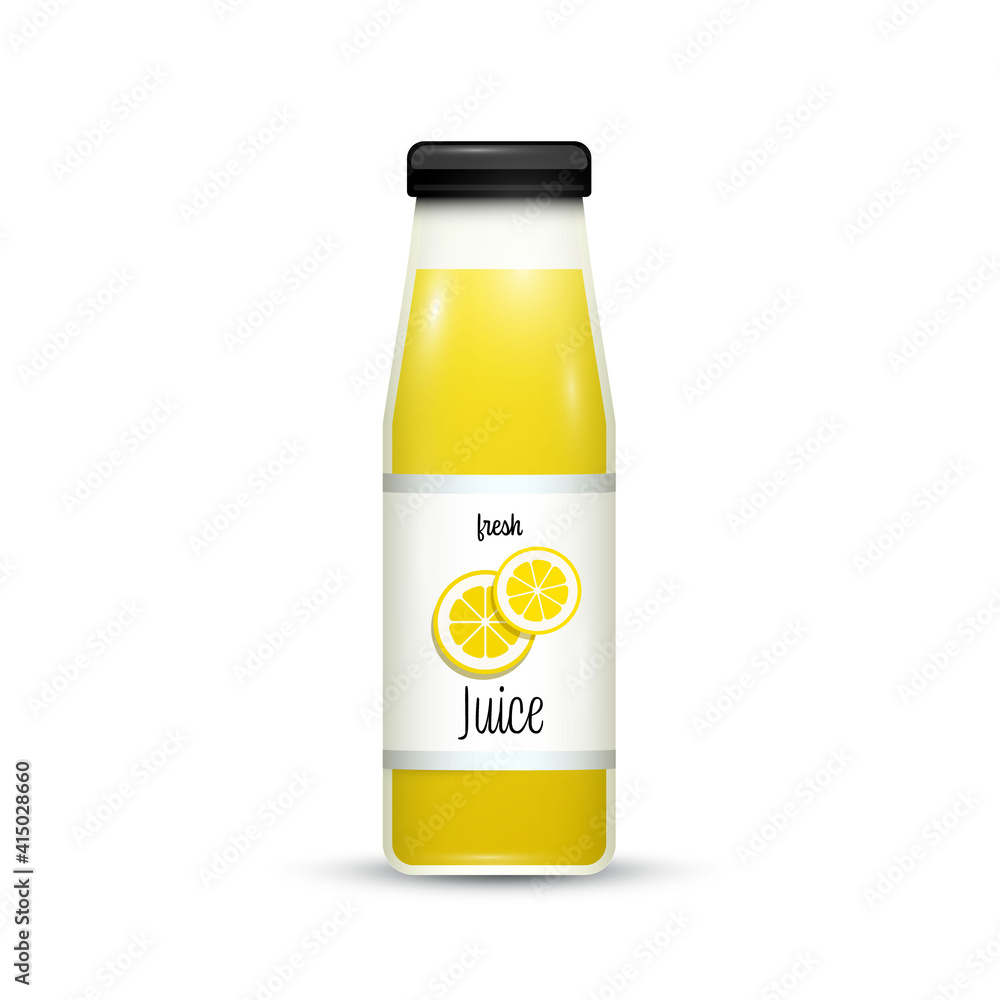 Fresh lemon juice or smoothie in glass bottle isolated on white background - vector Fresh lemon juice or smoothie in glass bottle isolated on white background - vector