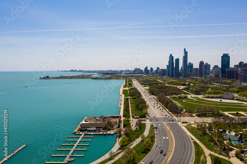 Chicago Skyline View from Drone