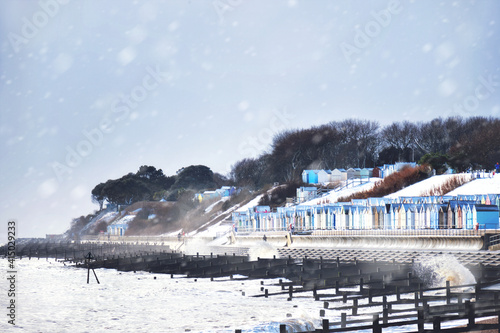 Seafront  in the snow, Felixstowe, Suffolk, England