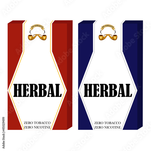 Set of herbal cigarette box in classic style looking like trditional 20 cigarettes box isolated on white background