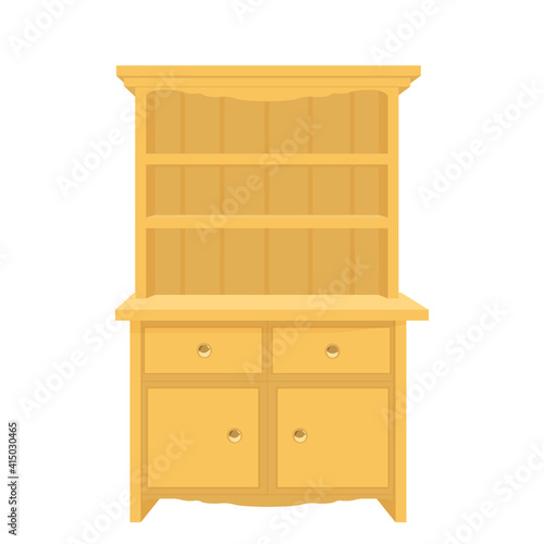 Yellow wooden retro chest of drawers. Vector illustration in flat style isolated on white background.