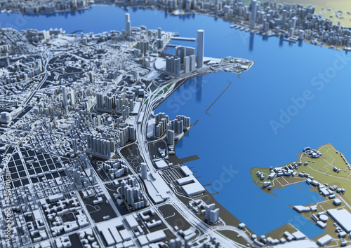 big city top view. illustration in casual graphic design. fragment hong kong 3d render