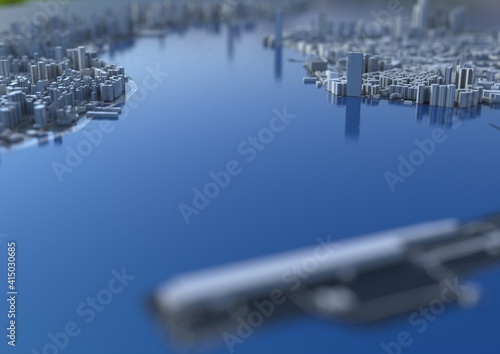 big city top view. illustration in casual graphic design. fragment hong kong 3d render