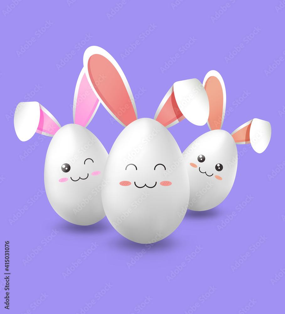 Happy Easter! Easter eggs with rabbit ears. Cute rabbits from egg with white ears. Vector illustration for Easter design. Greeting card. Happy Easter! Easter eggs with rabbit ears. Cute rabbits from egg with white ears. Vector illustration for Easter design. Greeting card.
