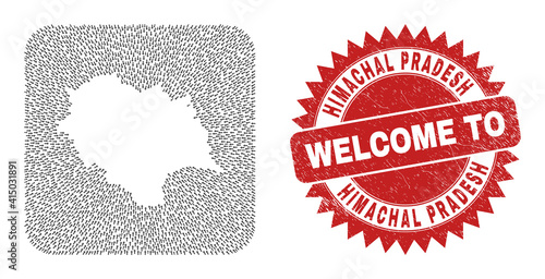 Vector collage Himachal Pradesh State map of straight arrows and grunge Welcome seal stamp.