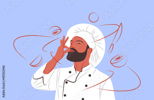 Vector chef in shadow of sharp lines style