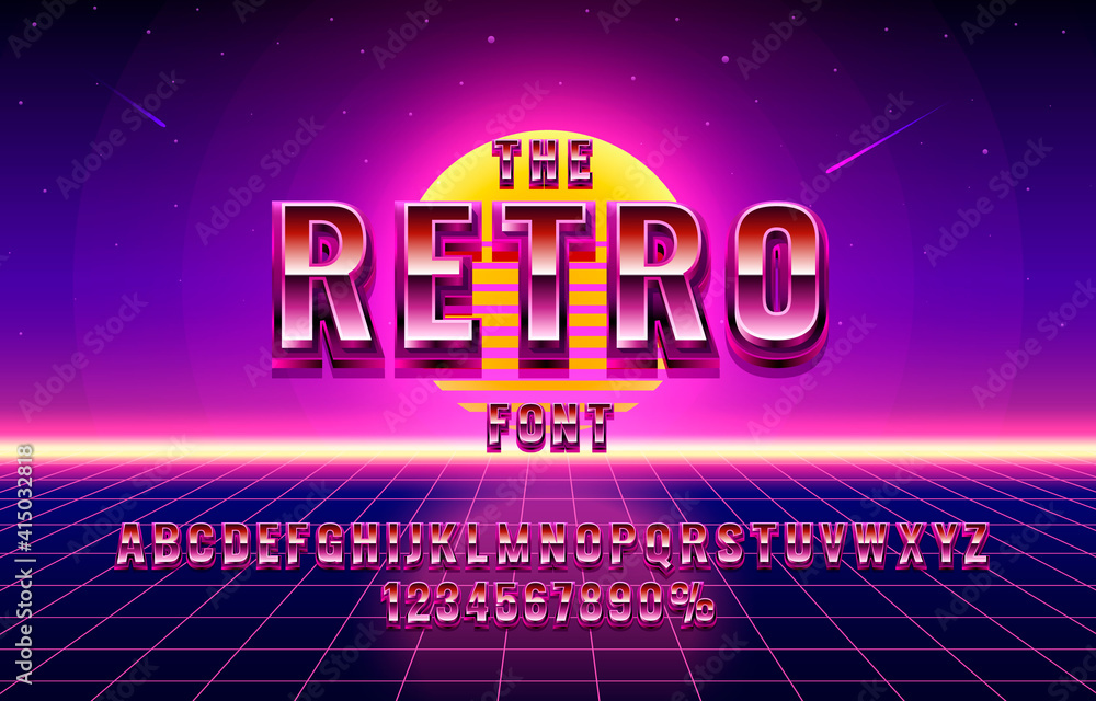 Retro font set collection, letters and numbers symbol. Vector Stock ...