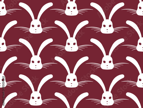 Plakat Czerwone tło z białymi zajączkami na wielkanoc