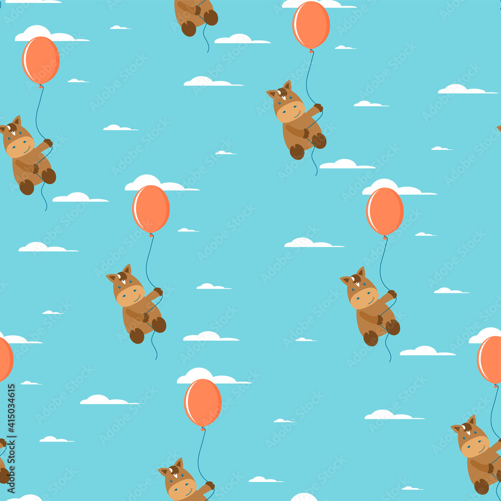 Naklejka premium Seamless pattern on an Easter with hot air balloon Horse. Easter pattern. Vector illustration.