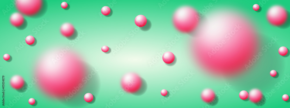 3d abstract pink bubbles on a beautiful green color. Modern bright background. 3d abstract pink bubbles on a beautiful green color. Modern bright background.