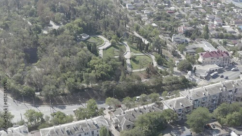 D-Log. Sevostopol, Crimea. Malakhov Kurgan is a tactically important height of Sevastopol. One of the most visited tourist destinations in the city, Aerial View, Point of interest photo