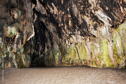 Inside a large cave in limestone crock on the beach. Grotto. Palinuro, Italy photo