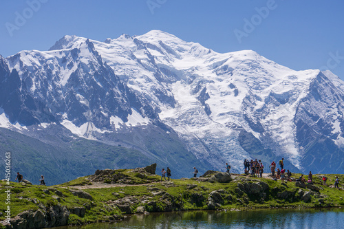 The alps and the nature of mont blanc seen during a beautiful summer day near the village of Chamonix, France - August 2020.