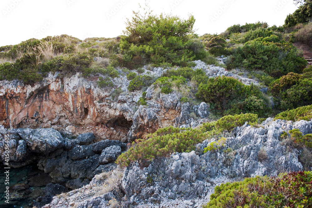 Scarp along the coastal stretch of mount Bulgheria, Salerno, Italy.