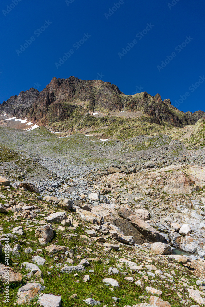 The alps and the nature of mont blanc seen during a beautiful summer day near the village of Chamonix, France - August 2020. The alps and the nature of mont blanc seen during a beautiful summer day near the village of Chamonix, France - August 2020.