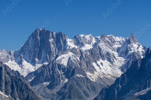 The alps and the nature of mont blanc seen during a beautiful summer day near the village of Chamonix, France - August 2020.