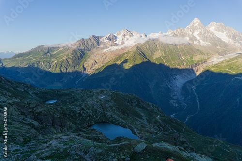 The Mont Blanc Alps at sunset near the village of Chamonix - Mont Blanc  France - August 2020.