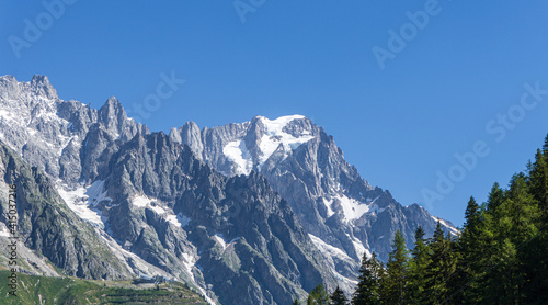 Les grandes jorasses: one of the highest and most spectacular peaks in the Italian alps, near Courmayeur, Italy - August 2020.