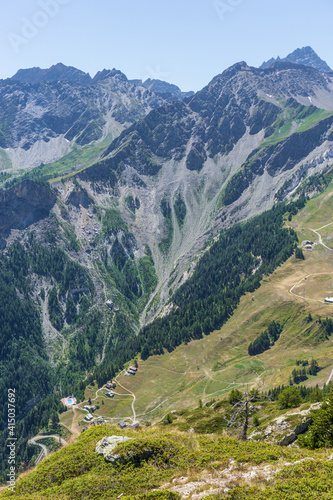 The mountains of the Aosta Valley during a beautiful sunny day near the town of Courmayeur, Italy - August 2020.