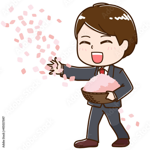 紙吹雪を散らす先輩　男性