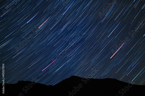 The starry sky in the Italian Alps, near the town of Courmayeur, Italy - August 2020.