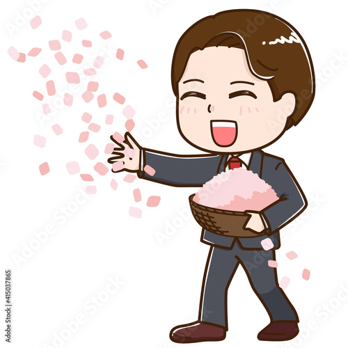 紙吹雪を散らす先輩　男性