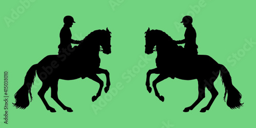 isolated realistic black silhouettes of two riders 