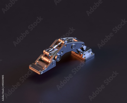 Shiny metal mechanical spare small part of machine in machinery and automotive industry, 3d rendering, isometric