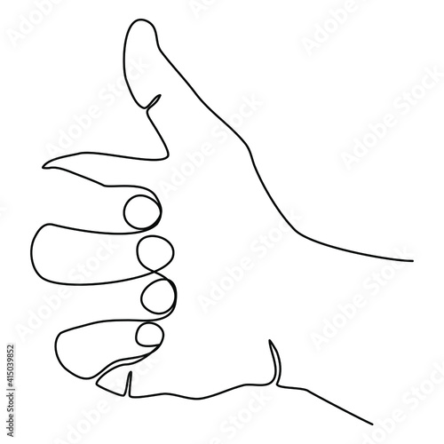 Thumbs up One line drawing Singl line Continuous line design. Good  gesture concept.  Black on white  isolated object. Vector illustration.