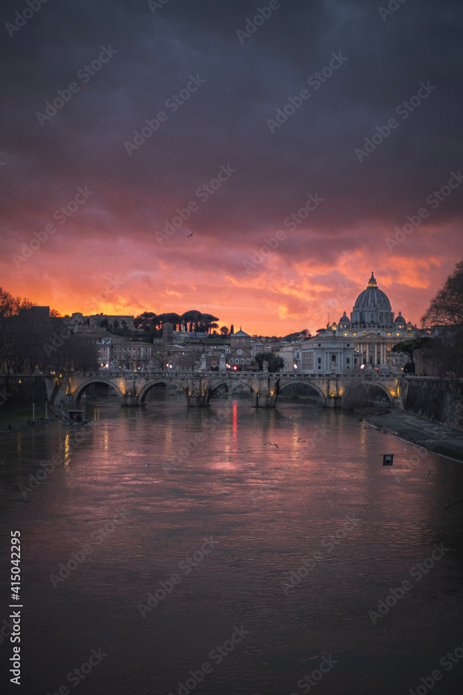 Best sunset in Rome, view of the city from Ponte Umberto I