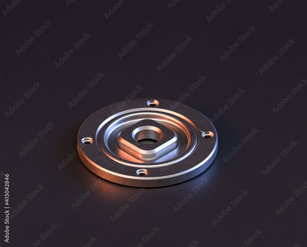 Shiny metal mechanical spare small part of machine in machinery and automotive industry, 3d rendering, isometric Shiny metal mechanical spare small part of machine in machinery and automotive industry, 3d rendering, isometric