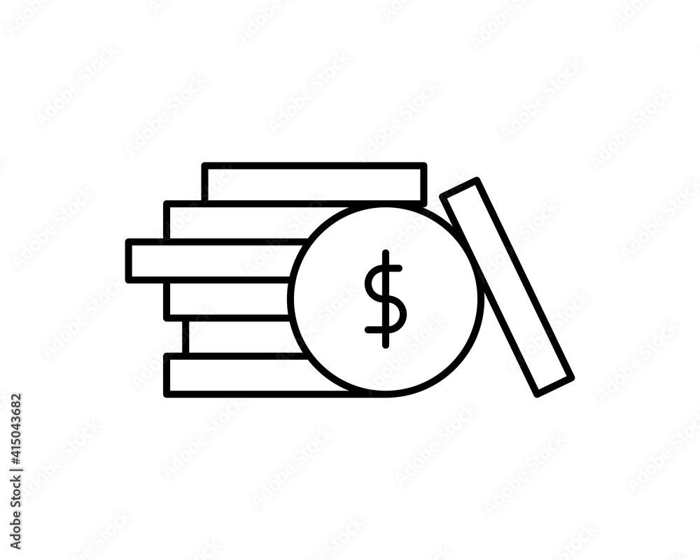 Money. Line Icon Vector. Payment system. Coins and Dollar cent Sign isolated on white background. Flat design style. Business concept. Money. Line Icon Vector. Payment system. Coins and Dollar cent Sign isolated on white background. Flat design style. Business concept.