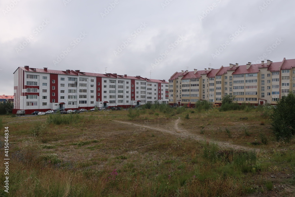 Residential houses in Labytnangi town by summer, Yamalo-Nenets Autonomous Region, Russia