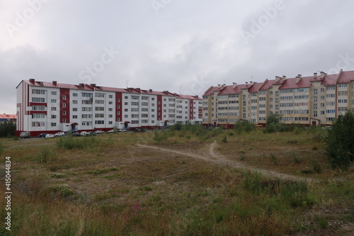 Residential houses in Labytnangi town by summer, Yamalo-Nenets Autonomous Region, Russia