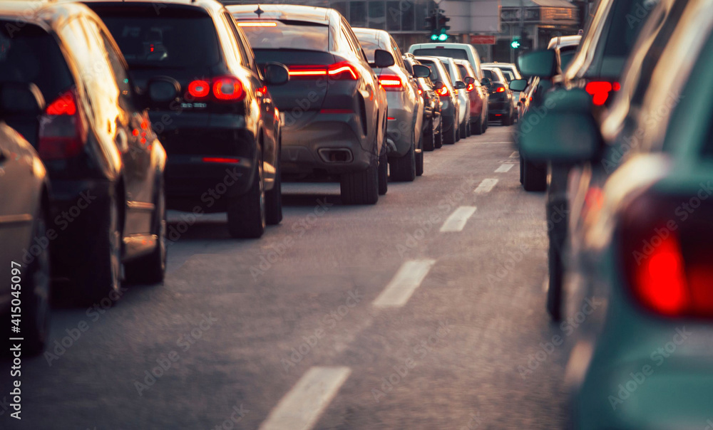 Blurry image of traffic jam cars in the city Blurry image of traffic jam cars in the city