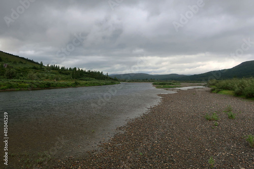 Sob River view by cloudy morning, Sob station, Yamalo-Nenets Autonomous Region, Russia