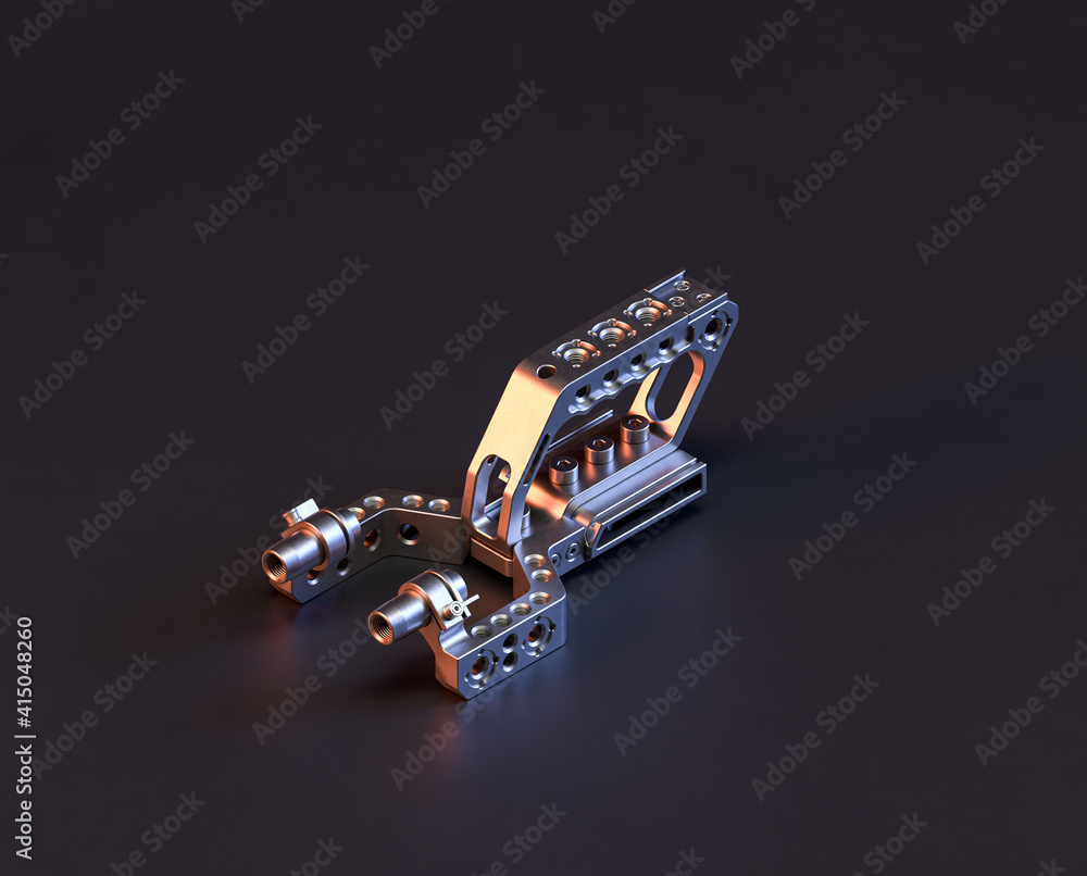 Shiny metal mechanical spare small part of machine in machinery and automotive industry, 3d rendering, isometric