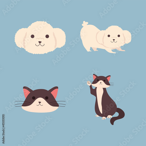 cute little dogs french poodles and cats characters