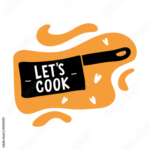 lets cook lettering in knife silhouette style icon