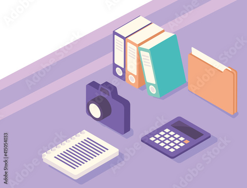 work place equipment set icons
