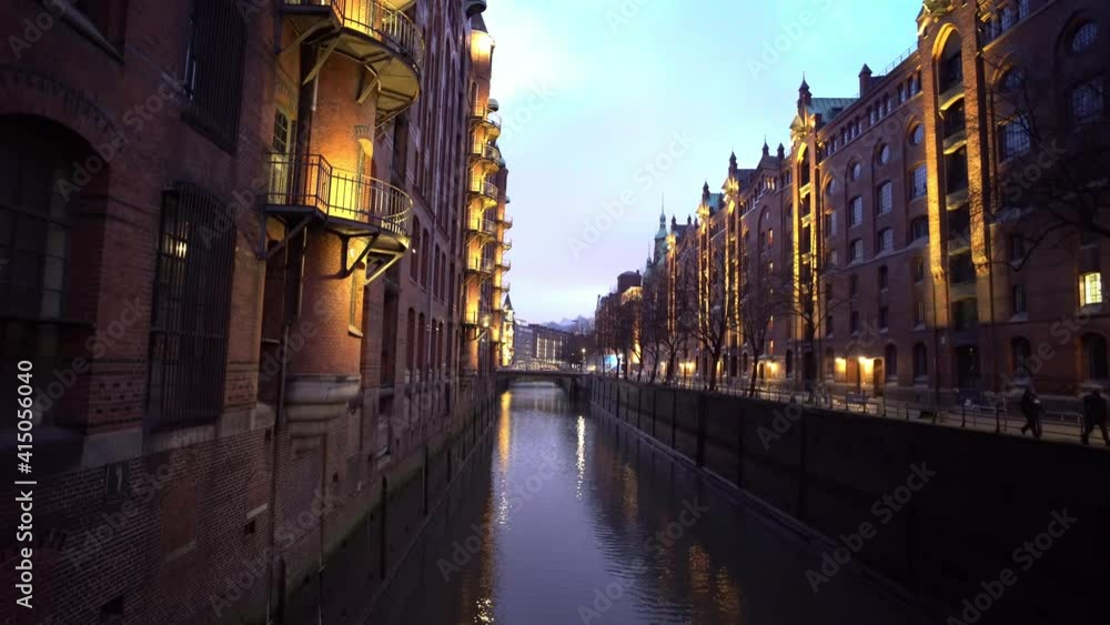 Famous Warehouse district in Hamburg Germany called Speicherstadt by night - travel photography by night Famous Warehouse district in Hamburg Germany called Speicherstadt by night - travel photography by night