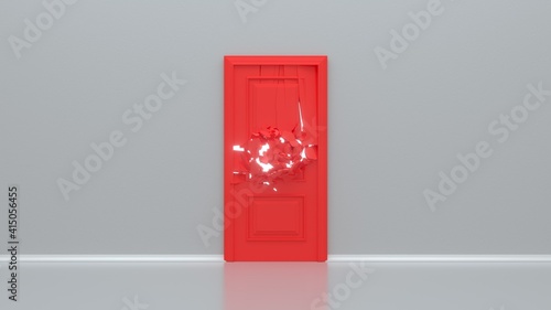Photos Broken red door on white background