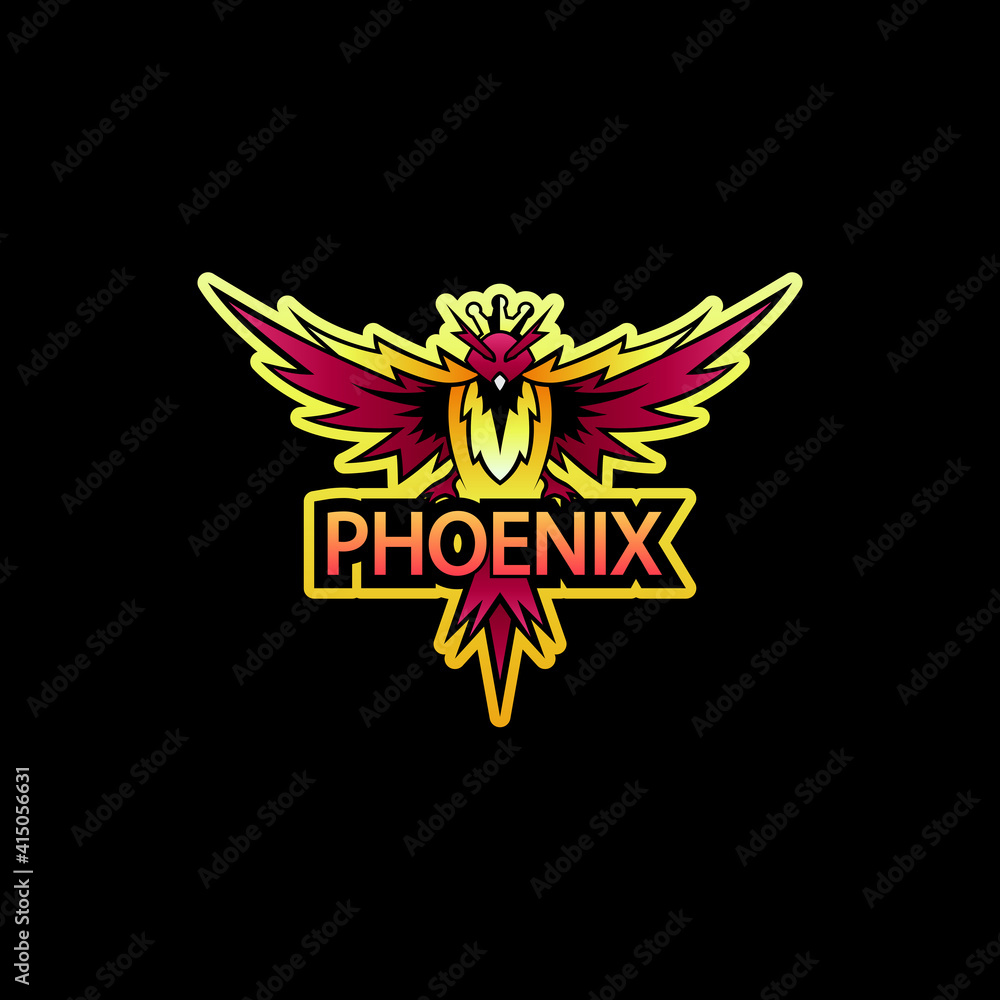 phoenix e sport logo template with fire 3d red and yellow color style phoenix e sport logo template with fire 3d red and yellow color style