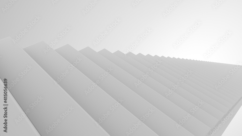 Staircase in a white interior. Abstract architecture background. Creative concept of business fall, degradation and downward movement. 3d render