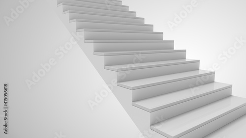 Staircase up in white interior. Spiritual and career promotion, personal or business development. Achievement staircase, stairway to heaven. Business growth, progress way. 3d render