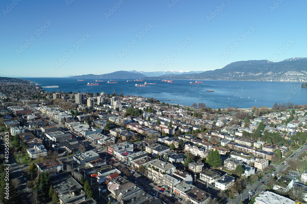 View of container ships in English Bay