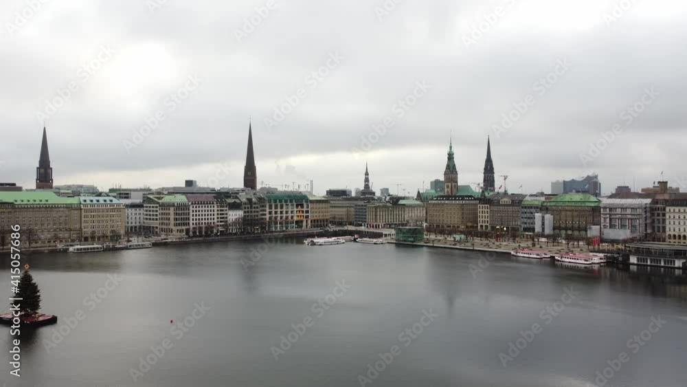 The beautiful city center of Hamburg with Alster River - aerial view The beautiful city center of Hamburg with Alster River - aerial view