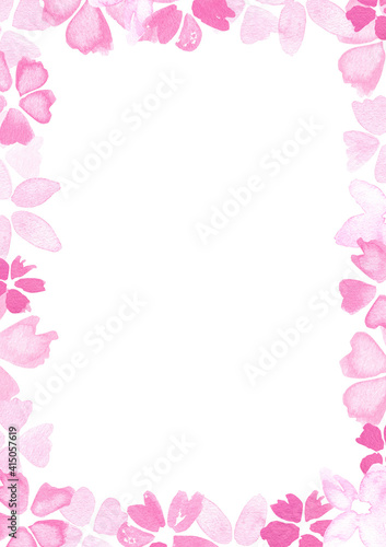Frame of watercolor pink flowers for invitations, letters and decor. 