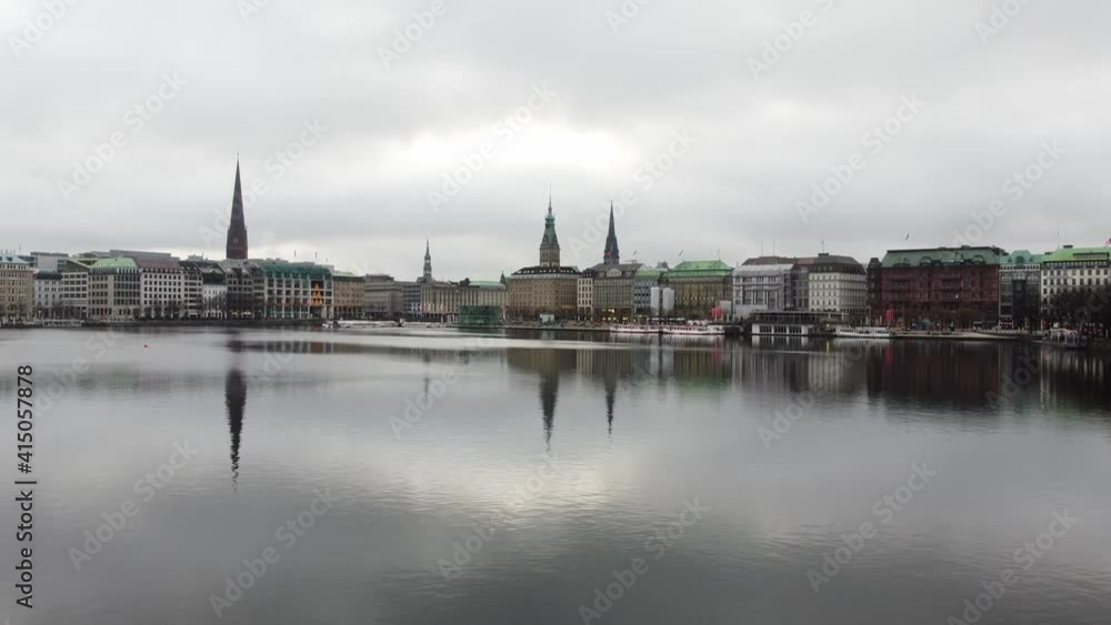 Beautiful City Center of Hamburg with Alster River - aerial view Beautiful City Center of Hamburg with Alster River - aerial view