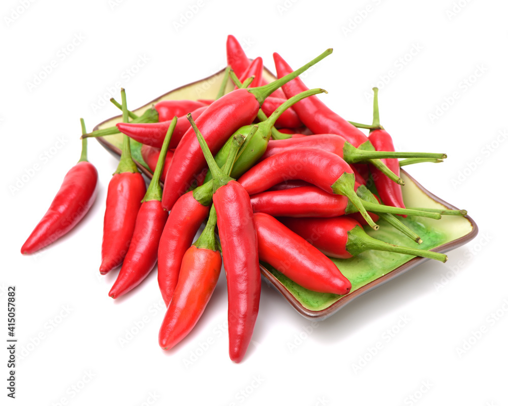 Red chili peppers on white background Red chili peppers on white background